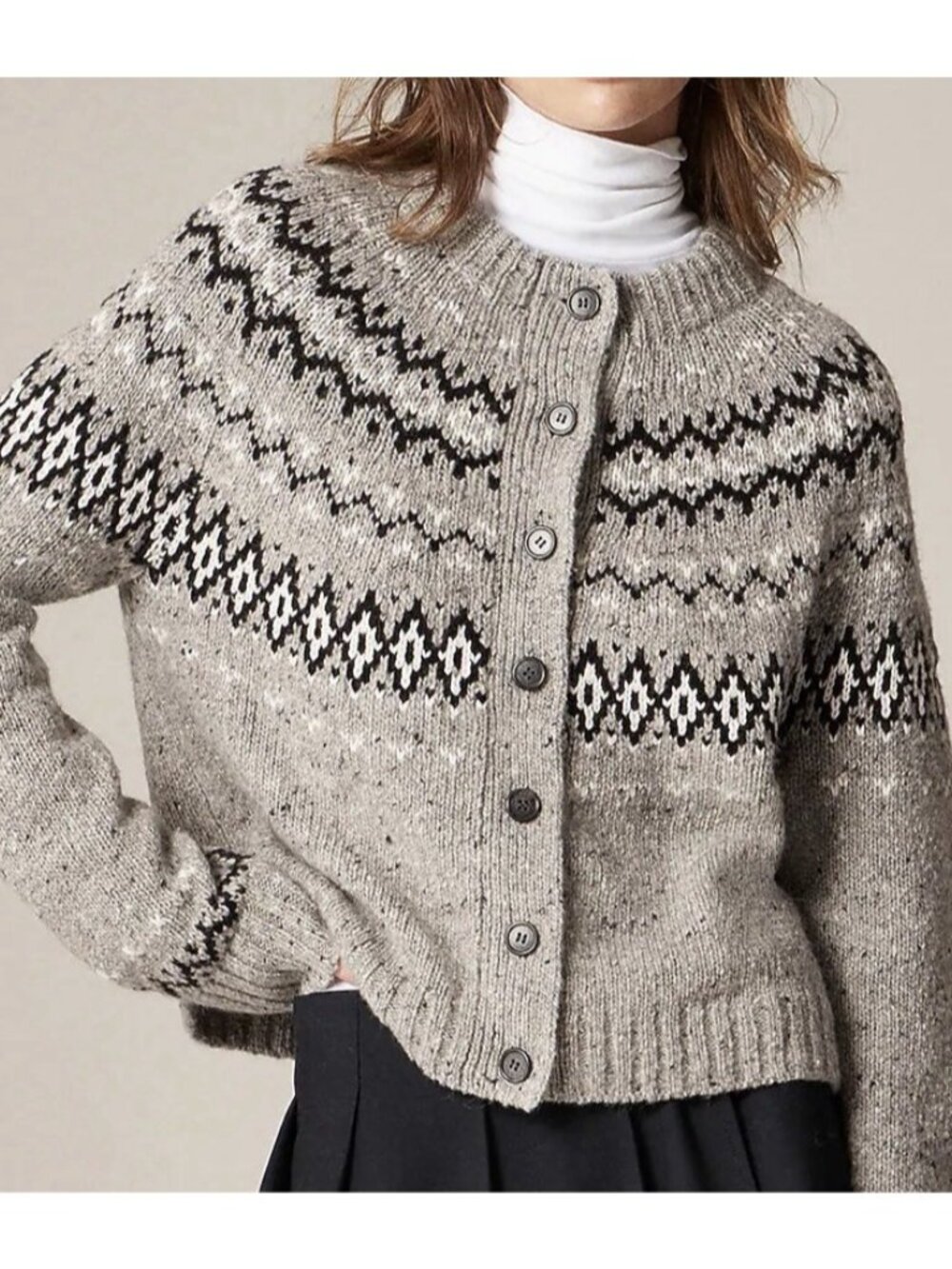 J.Crew Women Fair Isle Cardigan In Wool Alpaca Blend Gray Large Cabin Core NWT - Picture 3 of 16